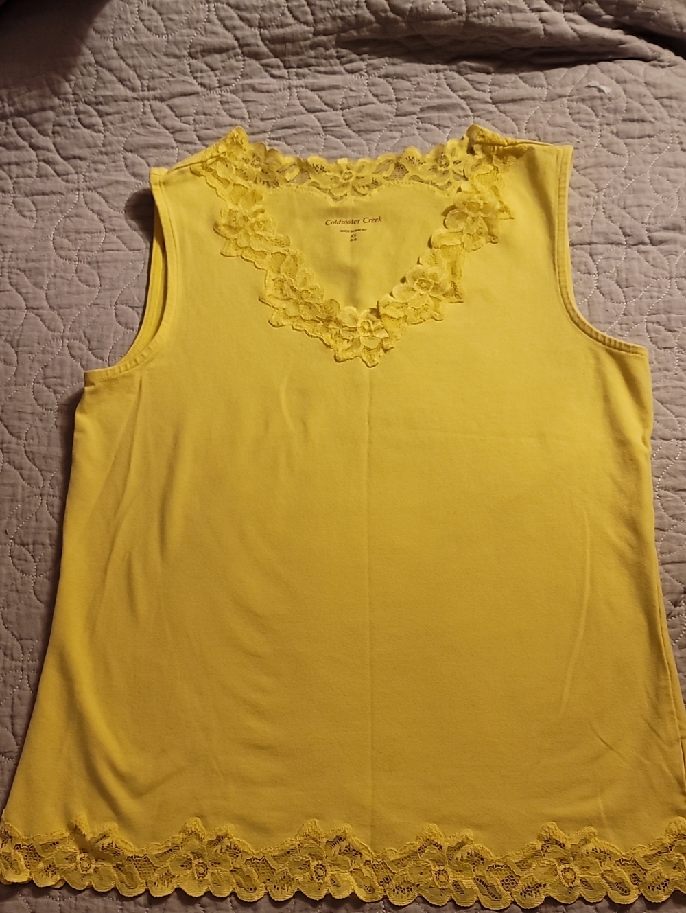 Coldwater Creek Yellow Lace-Trim V-Neck Tank